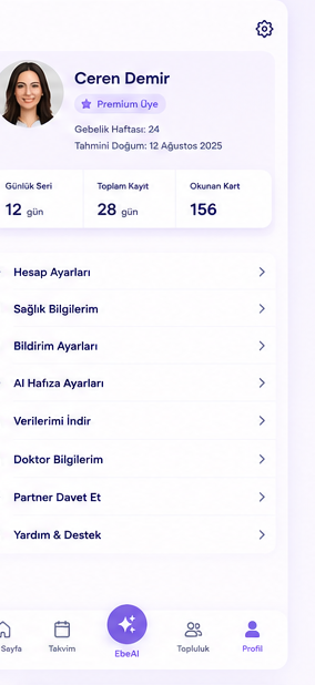 EbeAI profil ekranı
